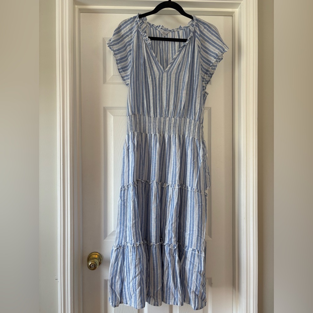 Rails Amelia Linen Blend Blue Striped Midi Dress XL *READ DESCRIPTION* *FLAW* - Picture 7 of 10